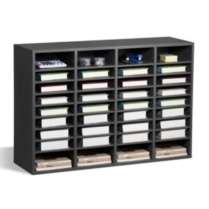 literature organizer 36 compartments office mailbox with adjustable shelves wooden mailbox sorter medium density fiberboard office home classroom storage for files documents papers grey 4.jpg