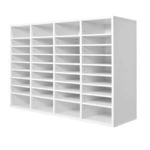 Literature Organizer, 36 Compartments Office Mailbox with Adjustable Shelves, Wooden Mailbox Sorter Medium Density Fiberboard Office Home Classroom Storage for Files, Documents, Papers, White