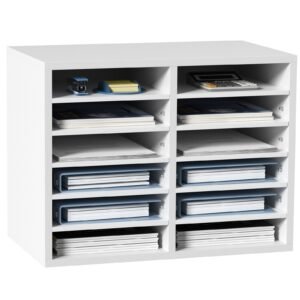 literature organizers 12 compartments office mailbox with adjustable shelves wood literature sorter 204x12x161 inches for office home classroom mailrooms organization epa certified white 3.jpg