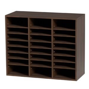 Literature Organizers, 24 Compartments Office Mailbox with Adjustable Shelves, Wood Literature Sorter 29x12x24.4 inches for Office, Home, Classroom, Mailrooms Organization, EPA Certified, Brown