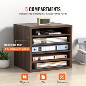 literature organizers 5 compartments office mailbox with adjustable shelves wood literature sorter 139x12x13 inches for office home classroom mailrooms organization epa certified brown 3.jpg