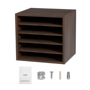 literature organizers 5 compartments office mailbox with adjustable shelves wood literature sorter 139x12x13 inches for office home classroom mailrooms organization epa certified brown.jpg