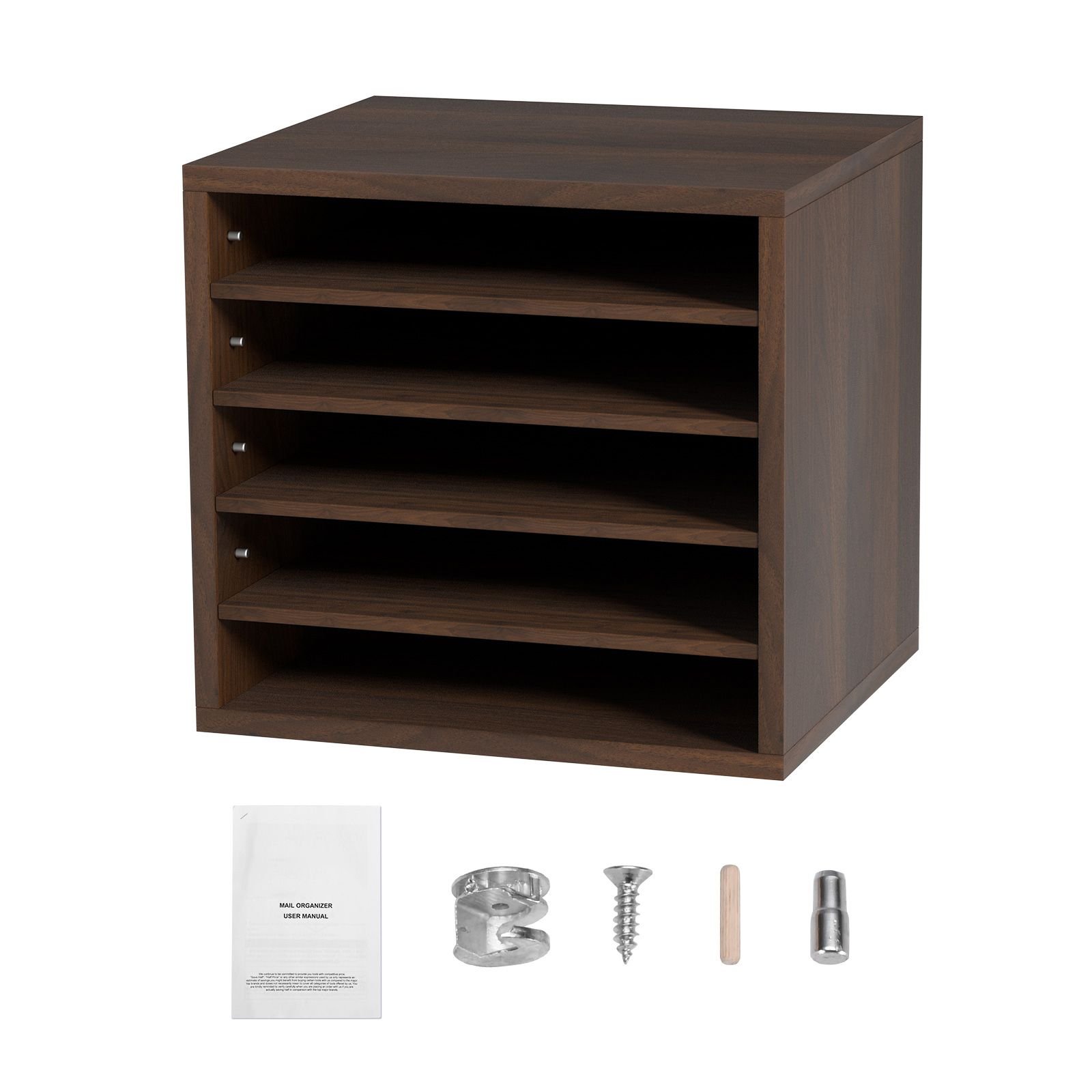 literature organizers 5 compartments office mailbox with adjustable shelves wood literature sorter 139x12x13 inches for office home classroom mailrooms organization epa certified brown.jpg