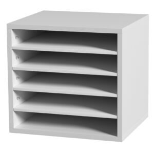 Literature Organizers, 5 Compartments Office Mailbox with Adjustable Shelves, Wood Literature Sorter 13.9x12x13 inches for Office, Home, Classroom, Mailrooms Organization, EPA Certified, White