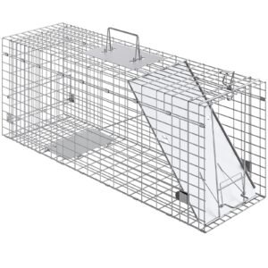 live animal cage trap 31 x 10 x 12 humane cat trap galvanized iron folding animal trap with handle for rabbits stray cats squirrels raccoons groundhogs and opossums 1.jpg