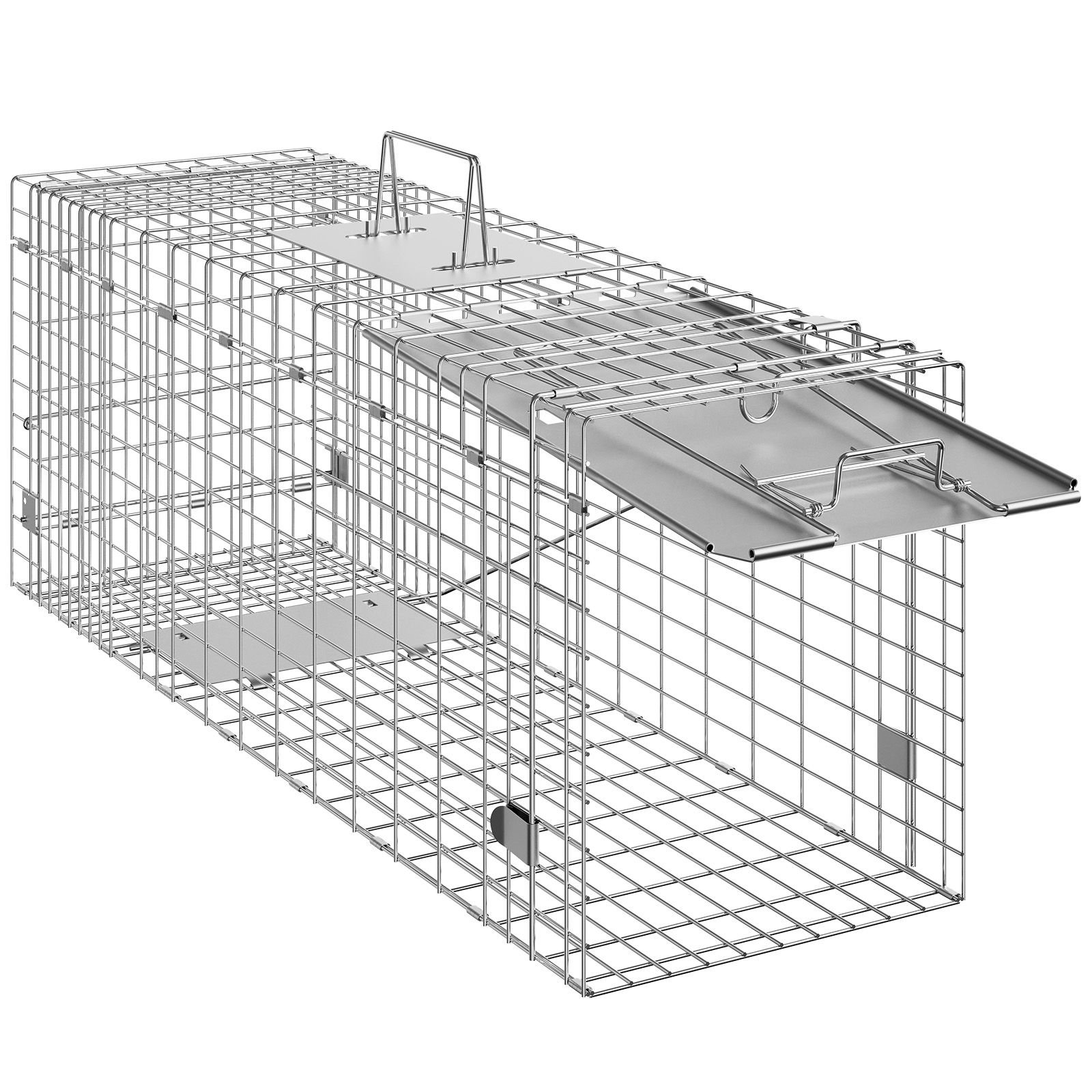 live animal cage trap 31 x 10 x 12 humane cat trap galvanized iron folding animal trap with handle for rabbits stray cats squirrels raccoons groundhogs and opossums.jpg