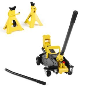 Low Profile Floor Jack, 2 Ton (4400 lbs) Capacity, Steel Racing Floor Jack with Stands, Single Piston Quick Lift Pump, Hydraulic Trolley Car Lift for Compact SUVs, Lifting Range 5.1-12.2 Inches