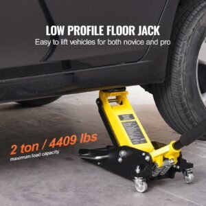 Low Profile Floor Jack 2 Ton (4400 lbs) , Heavy Duty Aluminum Hydraulic Racing Floor Jack, Hydraulic Car Jack, Dual Piston Quick Lift Pump, 3.2"-14.6" Height Lifting Range (Yellow)