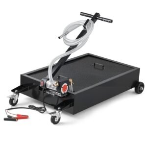 Low Profile Oil Drain Pan, 15 Gallon Capacity, Rolling Oil Drain Pan with Electric Pump & 7.2 ft Hose, Leak-proof & Corrosion-resistant, Fit for Cars, SUVs, Trucks, Motorcycles, ATVs, Metal