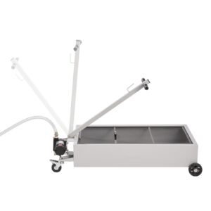 low profile oil drain pan, 20 gallon capacity, rolling oil drain pan with electric pump, 7.2 ft hose & t folding handle, leak proof & corrosion resistant, fit for cars, suvs, trucks, atvs, white