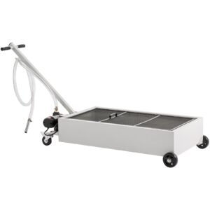 low profile oil drain pan, 20 gallon capacity, rolling oil drain pan with electric pump, 7.2 ft hose & t folding handle, leak proof & corrosion resistant, fit for cars, suvs, trucks, atvs, white