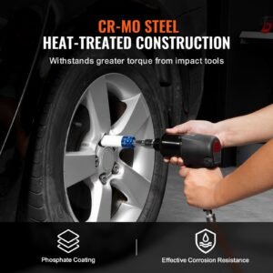 Lug Nut Impact Socket Set, 1/2 inch Drive Metric 6-Point Deep Socket Set, 7 Total Lug Nut Sizes 17/19/21/22/23/24/27mm, CR-MO Steel Wheel Socket Set with Storage Case, for Auto Repair