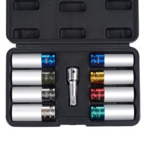 lug nut impact socket set 12 inch drive metric and sae 6 point deep socket set 8 total lug nut sizes cr mo steel wheel socket set with storage case and extension bar for auto repair 3.jpg