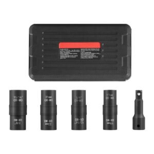 Lug Nut Impact Socket Set, 1/2 inch Drive Metric and SAE 6-Point Flip Socket Set, 4 Total Lug Nut Sizes, CR-MO Steel Wheel Socket Set with Storage Case and Extension Bar, for Auto Repair