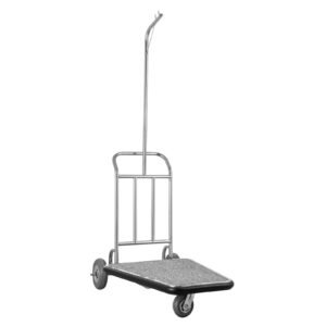 Luggage Cart, 600 LBS Load Capacity, 3 Wheel Stainless Steel Bellman Cart, Valet Cart with Grey Carpeted Deck and Rubber Wheels, Ideal for Convention Centers, Hotels, Rental Properties, Silver