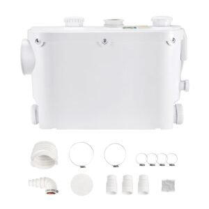 Macerator Pump, 500W, 29 GPM Flow, 26 ft/8 m Head, Macerator Wall-Hung Toilet Pump with 4 Water Inlets, Waste Water Disposal Upflush Machine for Toilet, Basement, Shower, Sink, Laundry, Bathtub