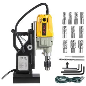 Magnetic Drill, 1100W 1.57" Boring Diameter, 2697lbf/12000N Portable Electric Mag Drill Press with 12 Drilling Bits, 580 RPM Max Speed Drilling Machine for any Surface and Home Improvement