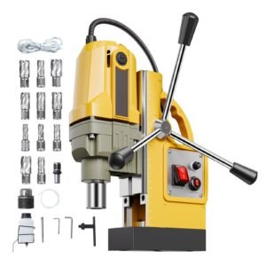 Magnetic Drill, 1400W Motor 1.6 in Boring Diameter, 2810 lbf Portable Electric Mag Drill Press, with 11 Coring Bits, 800 RPM Speed, Drilling Machine for Metal Surface, Home Improvement Industry