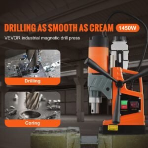 Magnetic Drill, 1450W Motor 1.6 in Boring Diameter, 2810 lbf Portable Electric Mag Drill Press, with 11 Coring Bits, 850 RPM Speed, Drilling Machine for Metal Surface, Home Improvement Industry