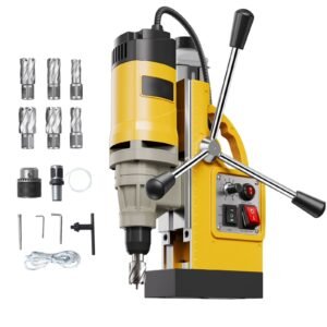 magnetic drill 1450w motor 2 in boring diameter 2878 lbf electric mag drill press with 6 coring bits variable speed drilling machine for metal surface home improvement industry yellow.jpg