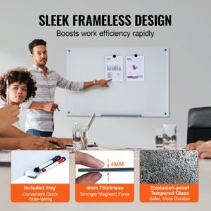 magnetic glass whiteboard dry erase board 36x24 wall mounted large white glassboard frameless with marker tray an eraser and 2 markers white 3.jpg