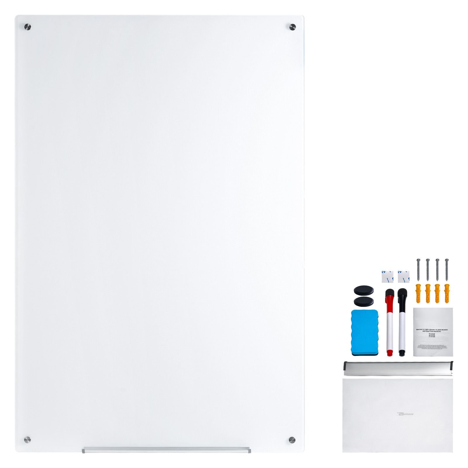 magnetic glass whiteboard dry erase board 36x24 wall mounted large white glassboard frameless with marker tray an eraser and 2 markers white.jpg