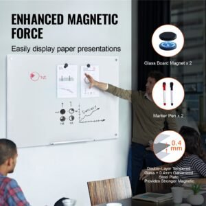 magnetic glass whiteboard dry erase board 48x32 wall mounted large white glassboard frameless with marker tray an eraser and 2 markers white 2.jpg