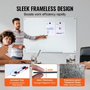 magnetic glass whiteboard dry erase board 48x32 wall mounted large white glassboard frameless with marker tray an eraser and 2 markers white 3.jpg