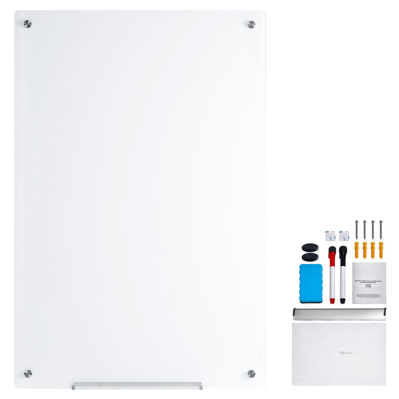magnetic glass whiteboard dry erase board 48x32 wall mounted large white glassboard frameless with marker tray an eraser and 2 markers white.jpg