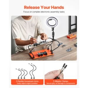 magnetic helping hands soldering station 2 in 1 third hand soldering tool 3x led magnifying lamp 5 flexible arms 6 pcb holders heavy duty base station for electronic repair craft hobby 2.jpg