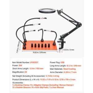 magnetic helping hands soldering station 2 in 1 third hand soldering tool 3x led magnifying lamp 5 flexible arms 6 pcb holders heavy duty base station for electronic repair craft hobby 3.jpg