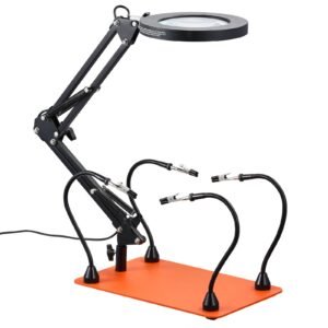 magnetic helping hands soldering station 2 in 1 third hand soldering tool 3x led magnifying lamp 5 flexible arms 6 pcb holders heavy duty base station for electronic repair craft hobby 5.jpg