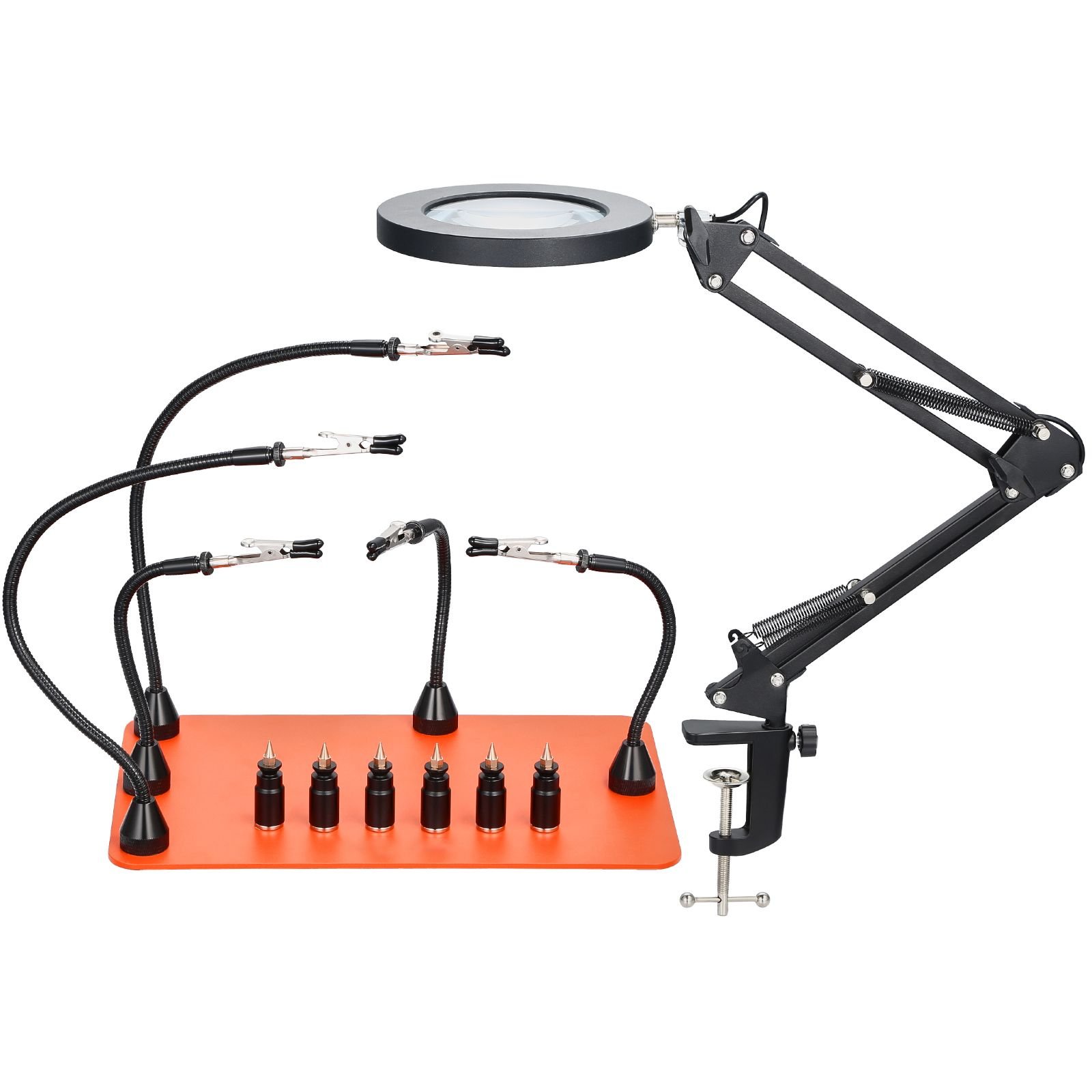 magnetic helping hands soldering station 2 in 1 third hand soldering tool 3x led magnifying lamp 5 flexible arms 6 pcb holders heavy duty base station for electronic repair craft hobby.jpg