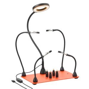 Magnetic Helping Hands Soldering Station, 4 Flexible Arms Third Hand Soldering Tool, with 3X LED Magnifying Lamp, 4 PCB Pillar Holder & Heavy-Duty Base, Electronic Repair Craft Hobby DIY