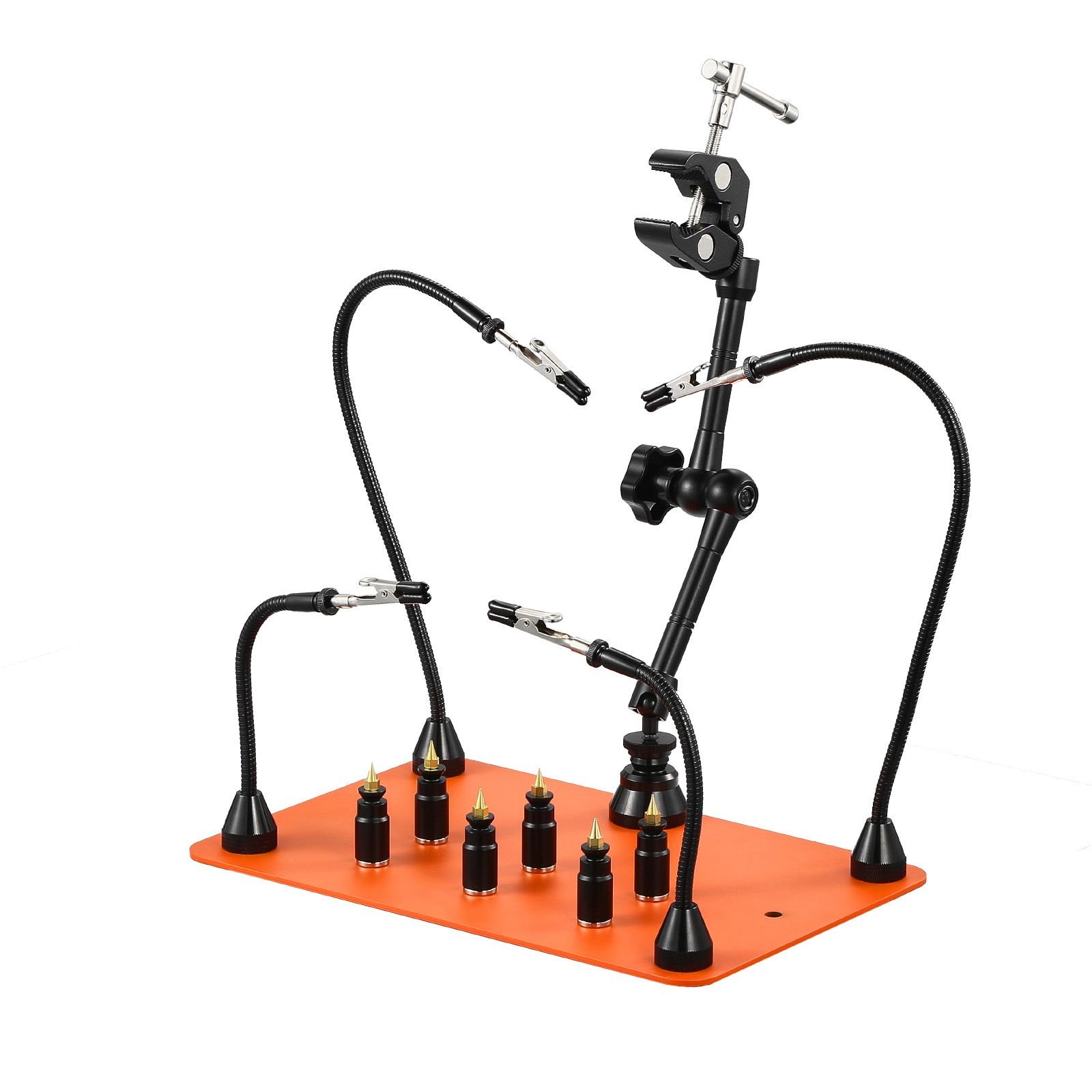 magnetic helping hands soldering station 4 flexible arms third hand tool with 6 pcb pillar holders 360 hot air gun holder heavy duty base soldering helper for electronic repair craft.jpg