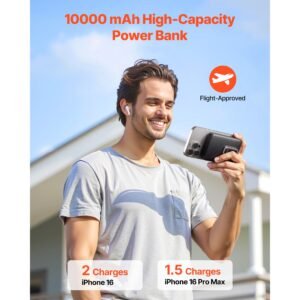 magnetic power bank, 10000 mah battery pack, wireless magsafe compatible portable charger, with smart led display, foldable stand, fast charging for iphone16/15/14/13/12 series, samsung, huawei