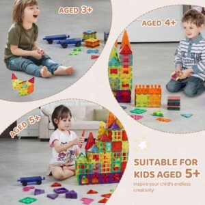 magnetic tiles 180 pcs magnetic building blocks for kids magnet building set with 2 car bases ferris wheel stand stem educational construction stacking toys for toddlers boys girls aged 5 3.jpg