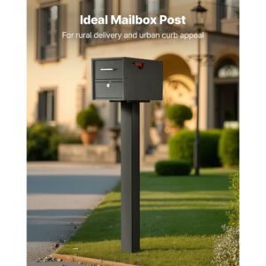 mailbox post 43 x 4 x 4 inches steel in ground mounting mail box stand with universal plate bracket heavy duty metal post sleeve kit for outside curbside residential use powder coated black 1.jpg