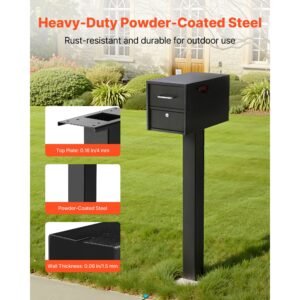 mailbox post 43 x 4 x 4 inches steel in ground mounting mail box stand with universal plate bracket heavy duty metal post sleeve kit for outside curbside residential use powder coated black 3.jpg