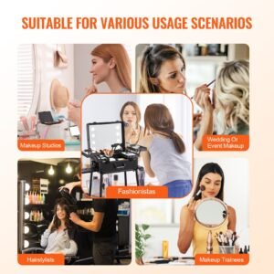 makeup train case with lock lighted mirror 4 storage trays brush holder travel cosmetic organizer box w swivel wheels professional artist trolley studio free standing case 5.jpg
