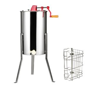 Manual Honey Extractor, 2/4 Frames Honey Spinner Extractor, Stainless Steel Beekeeping Extraction, Honeycomb Drum Spinner with Lid, Apiary Centrifuge Equipment with Height Adjustable Stand
