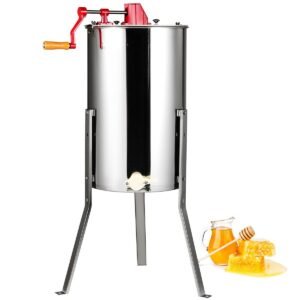 Manual Honey Extractor, 3 Frames Honey Spinner Extractor, Stainless Steel Beekeeping Extraction, Honeycomb Drum Spinner with Lid, Apiary Centrifuge Equipment with Height Adjustable Stand
