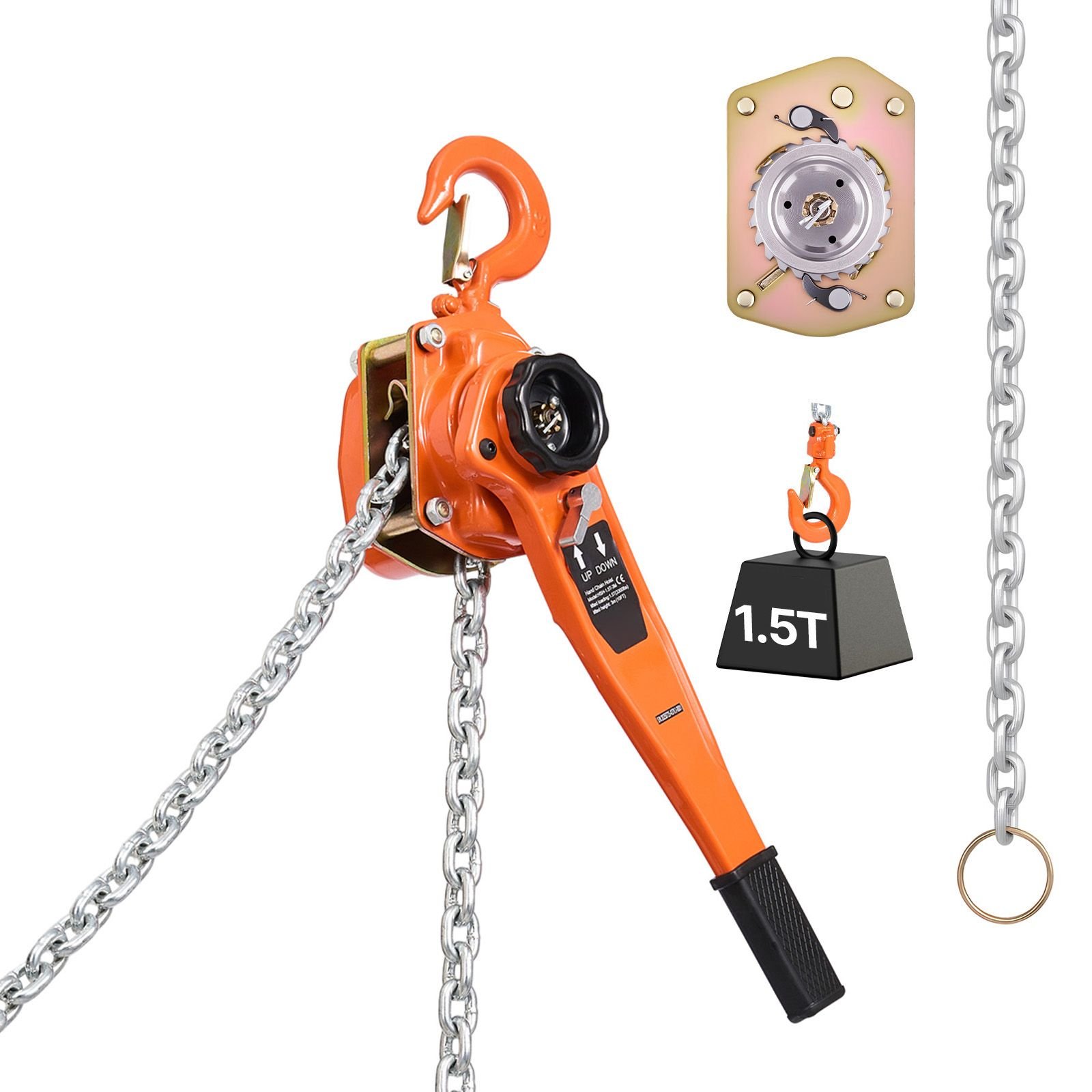 manual lever chain hoist 1 12t 3300lbs capacity heavy duty come along 20ft lift g80 alloy steel chain with dual pawl mechanical brake360rotating hooks for warehouse construction garage.jpg