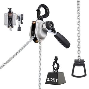 Manual Lever Chain Hoist, 1/4T 550LBS Capacity Heavy Duty Come Along, 5FT Lift G80 Alloy Steel Chain With Dual Pawl Mechanical Brake,360°Rotating Hooks, for Warehouse Construction Garage