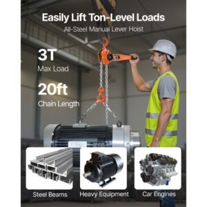 manual lever chain hoist 3t 6600lbs capacity heavy duty come along 20ft lift g80 alloy steel chain with dual pawl mechanical brake360rotating hooks for warehouse construction garage 1.jpg