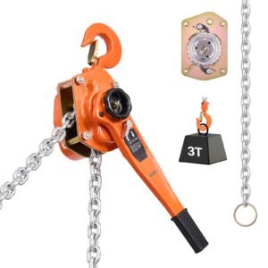 Manual Lever Chain Hoist, 3T 6600LBS Capacity Heavy Duty Come Along, 20FT Lift G80 Alloy Steel Chain With Dual Pawl Mechanical Brake,360°Rotating Hooks, for Warehouse Construction Garage