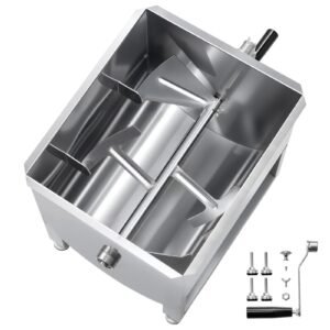 Manual Meat Mixer, 40L Fixed Tank Meat Processing Equipment(Mixing Max 80LBS for Meat), Stainless Steel Meat Mixer, Sausage Mixer Machine with Lid Handle Gear Reducer, Ground Beef Hand Mixer