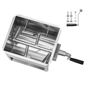 Manual Meat Mixer, 60L Fixed Tank Meat Processing Equipment(Mixing Max 120LBS for Meat), Stainless Steel Meat Mixer, Sausage Mixer Machine with Lid Handle Gear Reducer, Ground Beef Hand Mixer