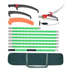 Manual Pole Saw, 3.87-27 ft Extendable Pole Tree Pruner with Scissors, Sharp 65Mn Steel Blade, Lightweight Fiberglass Handle Pole, for High Branch Trimming, Pruning Tool for Palms and Shrubs