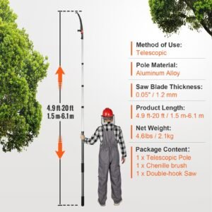 manual pole saw 49 20 ft extendable tree pruner sharp steel blade for high branches trimming with lightweight aluminum alloy handle and a chenille brush for pruning palms and shrubs 4.jpg